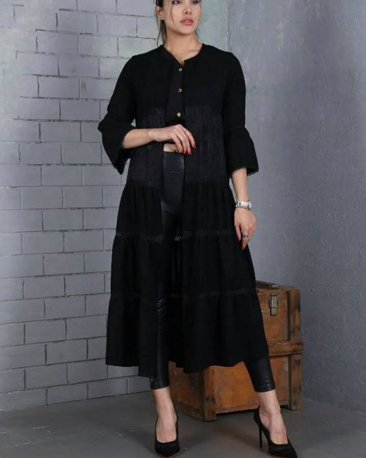 مانتو مشکی شانل و حریر مدل عروسکی مناسب مهمانی