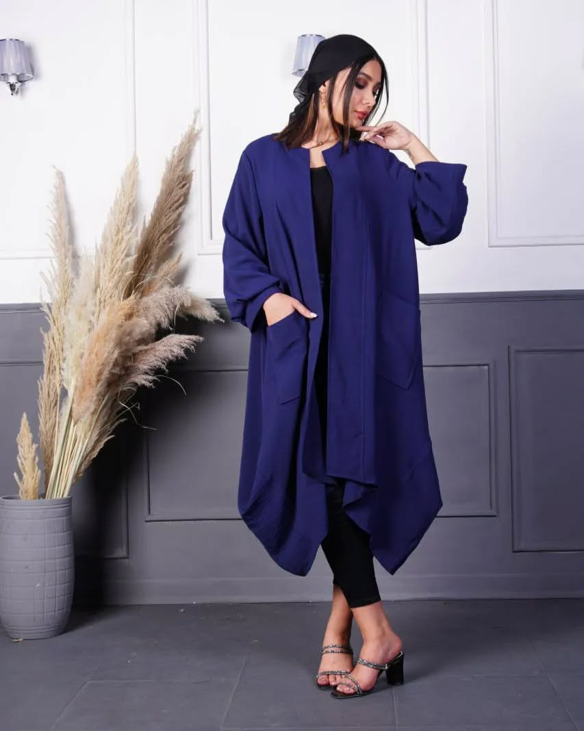 مانتو سورمه ای جنس ابروبادی فری سایز مناسب گردش و خرید