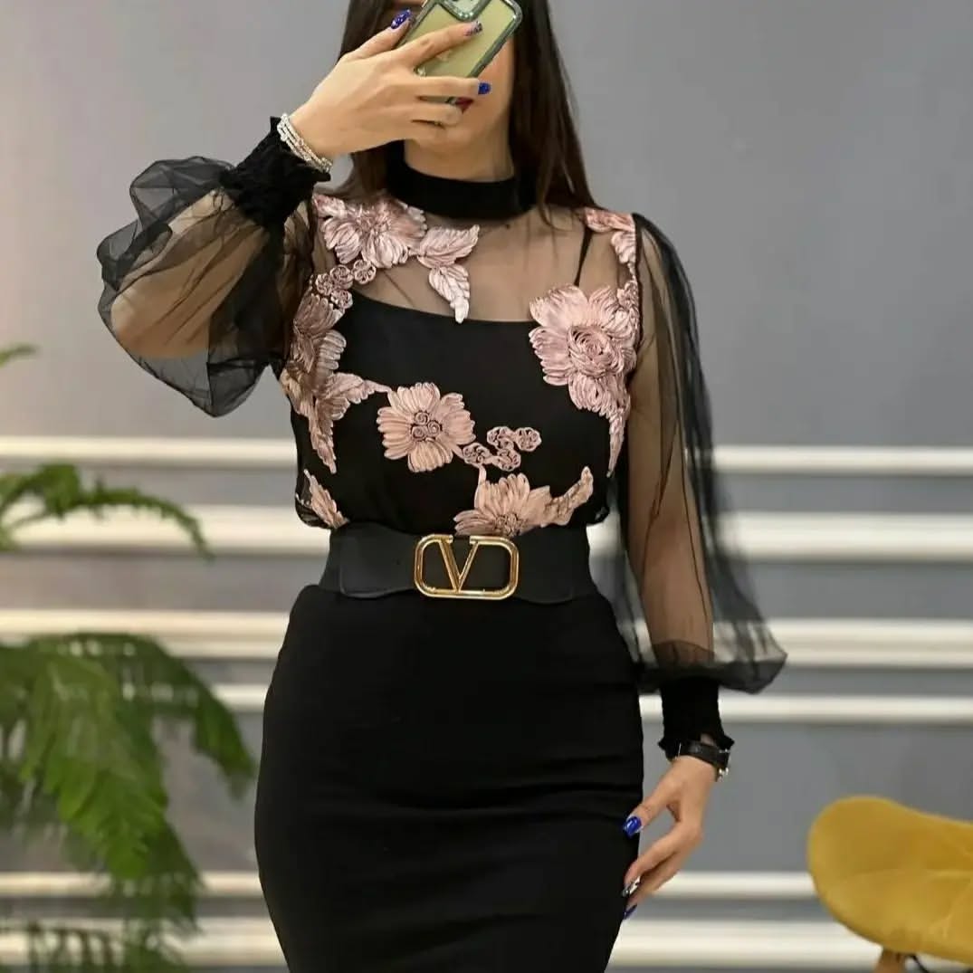 شومیز توری خامه دوزی مشکی زنانه مناسب مهمانی